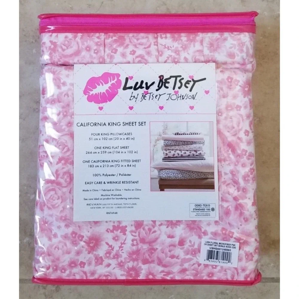 Luv Betsey by‎ Betsey Johnson Cal King Sheet Set 6pc Pink Lush Floral NEW